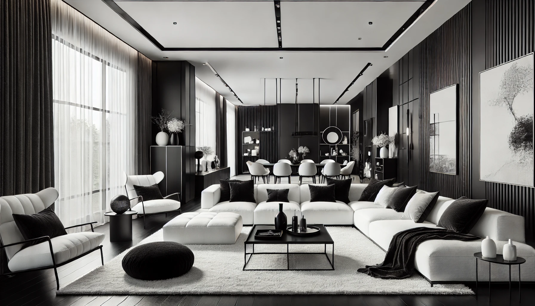 Elegant Monochrome Living Room Design With Modern Accents